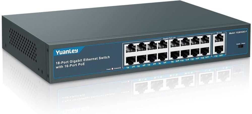 Switch Gigabit PoE YuanLey 18 Porturi 1000Mbps 250W Rack Metal