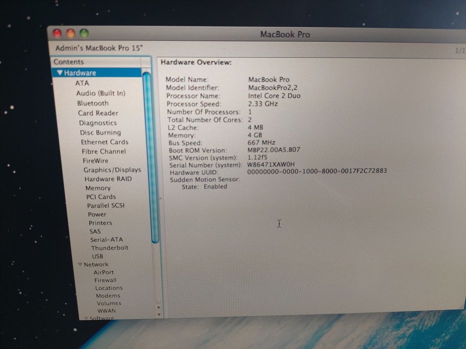 Vând MacBook Pro A1211 Intel Core Duo 4Gb DDR2 (în stare foarte bună)