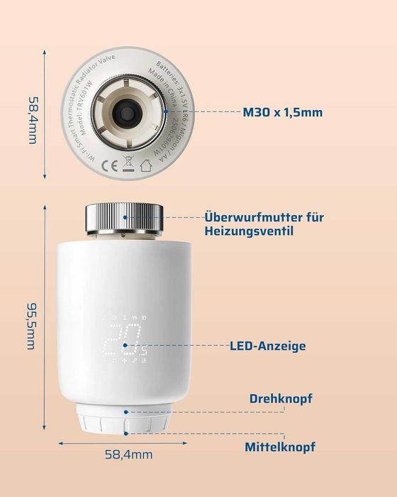 Termostat Inteligent Radiator DEWENWILS WiFi – Programabil, Control prin Aplicatie, Alexa Google, Economie Energie