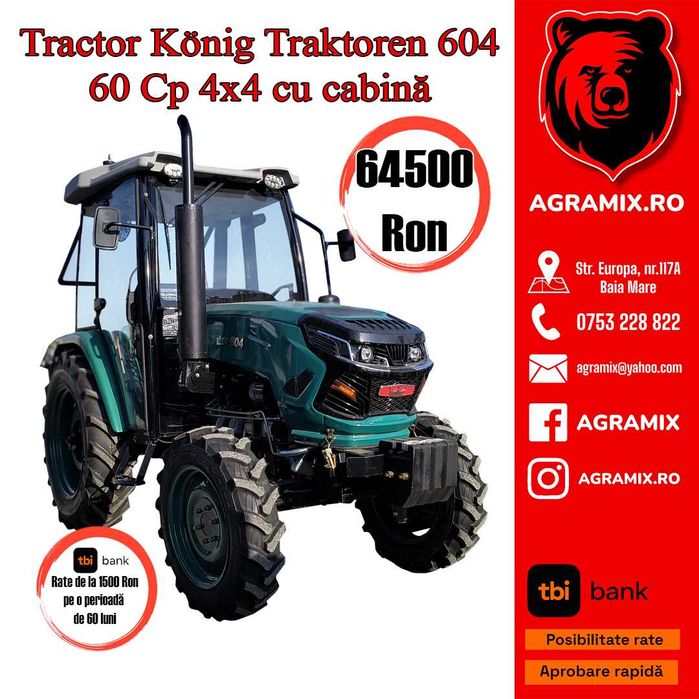 Tractor 60CP Konig 604 cabina 4×4 nou Agramix