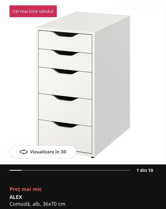 Comodă IKEA ALEX albă, 5 sertare – stare foarte bună