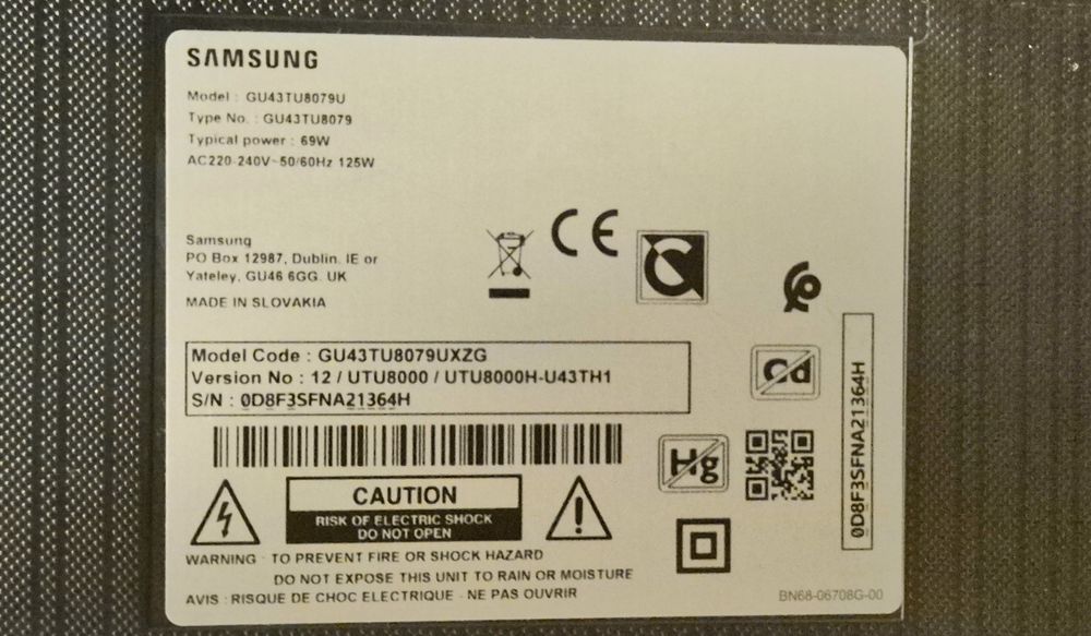 Samsung GU43TU8079U 4K, UltraHD, Smart, WiFi, LED