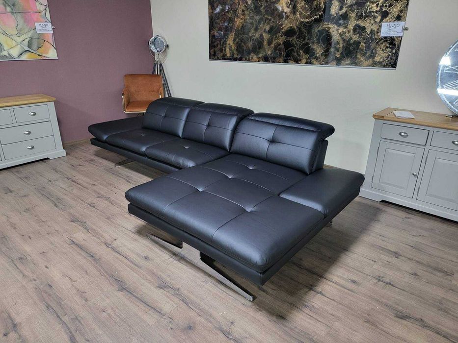 ПРОМОЦИЯ!!! Черен кожен ъглов диван "DANA"