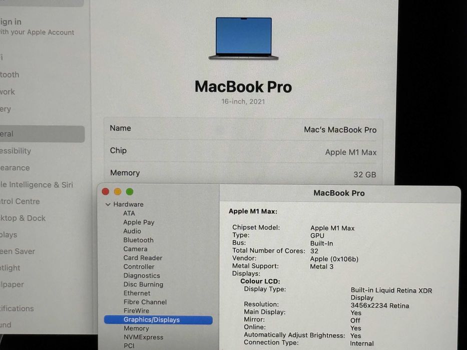 MacBook Pro 16 M1 Max`10 CPU/32 GPU/32GB RAM/512GB SSD