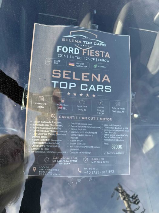 Ford Fiesta 2016  1 .5 TDI euro 6  GARANTIE 12 LUNI (CUTIE MOTOR)