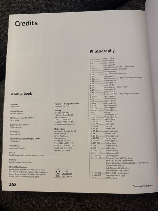 VW Creating memories Design book