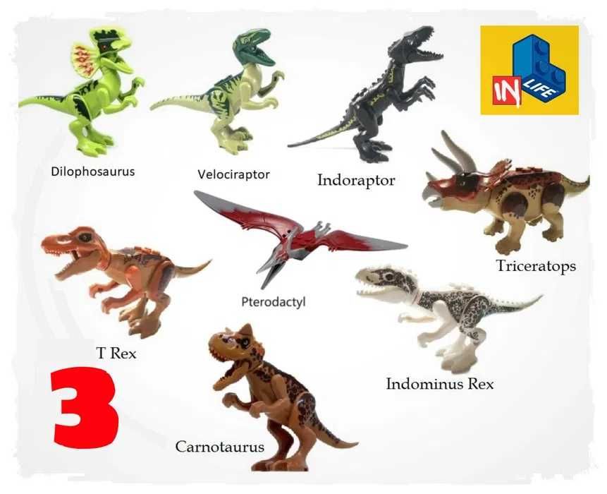 Dinozauri set 8x tip lego jurassic T rex Indoraptor Indominus blue