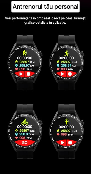Smartwatch Bluetooth HD: apel/mesaje. Mod sport/fitness. Android&IOS.