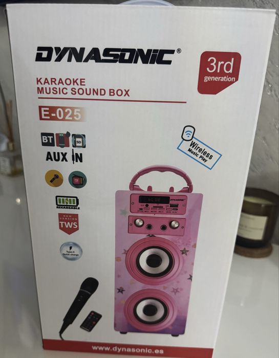 Boxă karaoke DYNASONIC Roz cu 2 microfoane SIGILATA