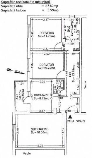 Apartament 3 camere de vanzare zona Dacia, CENTRALA GAZ