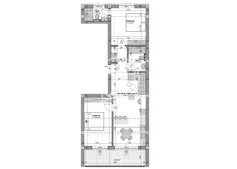 Ap. 2 camere, 2 bai, terasa 9.3 mp - etaj 1/2 - jaluzele electrice