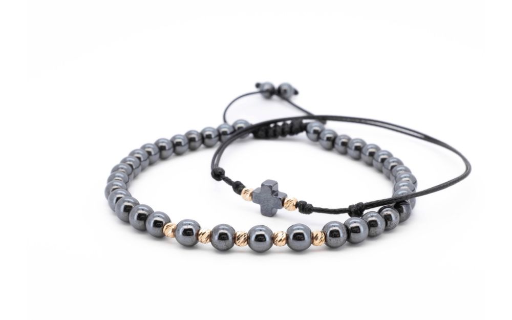 комплект seven hills hematite cross  с 14K злато