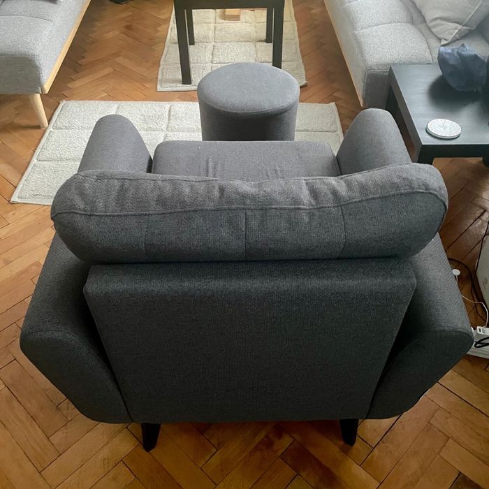 Fotoliu Modern Gri Antracit + Taburet Inclus