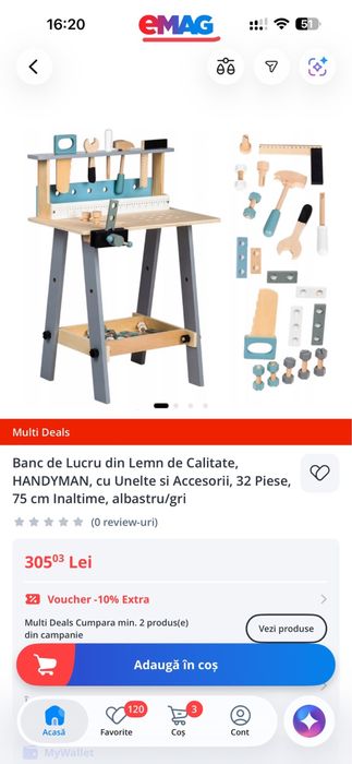 Banc de lucru din lemn vopsit ecologic