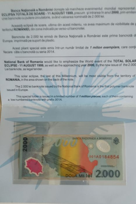 Bancnota 2000 lei Eclipsa seria 001A