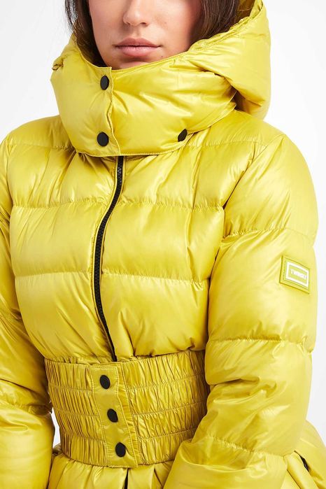 TWINSET НОВО! Дамско Зимно Палто Дълго Пухено Яке Пух Жълто-Зелено M-L