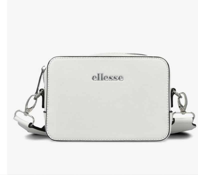 Бяла чанта Ellesse през рамо с дълга дръжка в черно с надписи