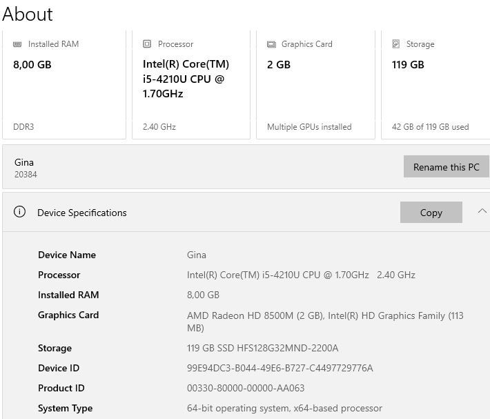 Laptop Lenovo i5 4210U 1,7Ghz/2,7Ghz, 8GB, 128GB, Radeon HD 8500M 2GB
