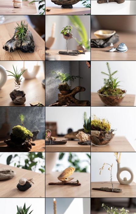 Lampa stilizata, aranjamente cu materiale recuperate din natură.