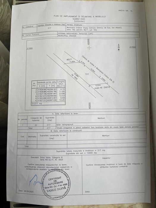 217 mp intravilan Craiova, 25 m deschidere directa la Centura de Nord a Craiovei