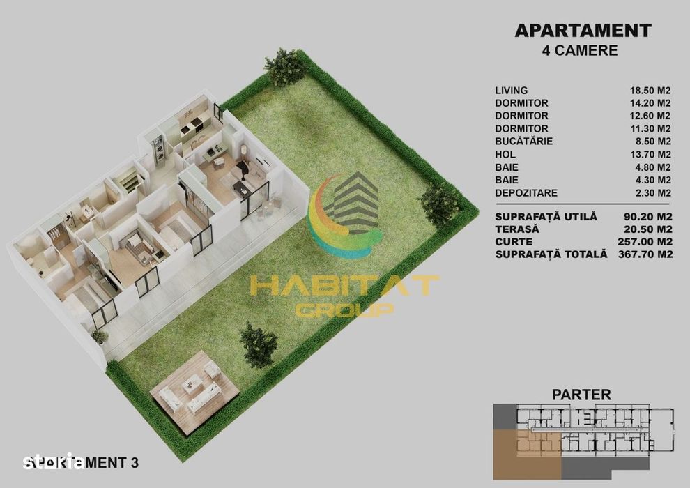 Apartament 4 camere cu gradina de 250mp!