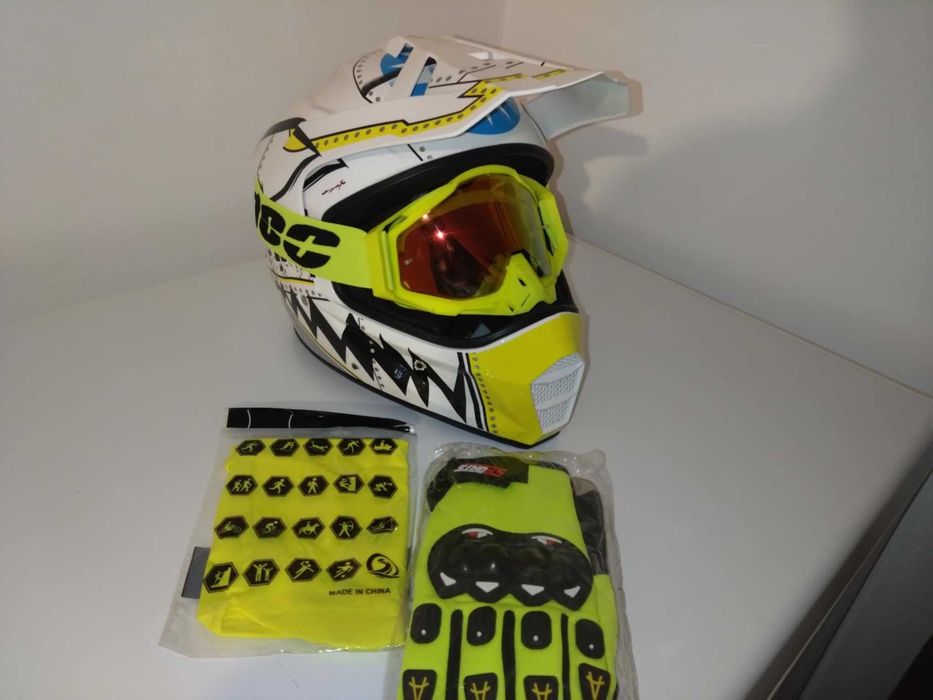 Casca moto cross enduro +Ochelari+Manusi+Cagula