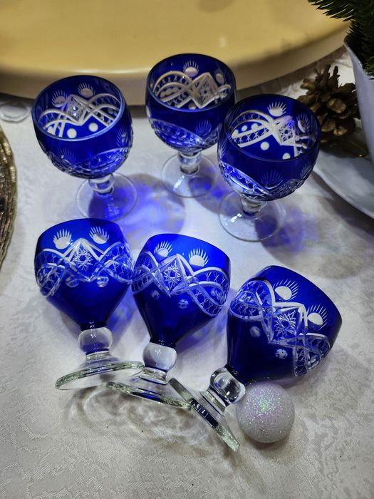 Комплект Кобалтово кристални чаши Bohemian