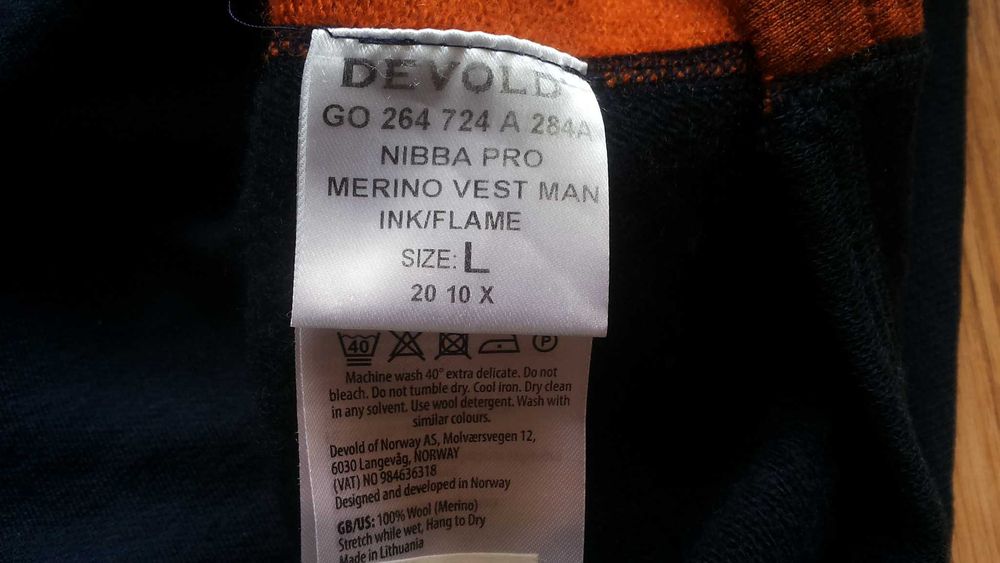 DEVOLD NIBBA PRO VEST 100% Extra Fine Merino Wool размер S / M елек 100% Мерино вълна - 1388