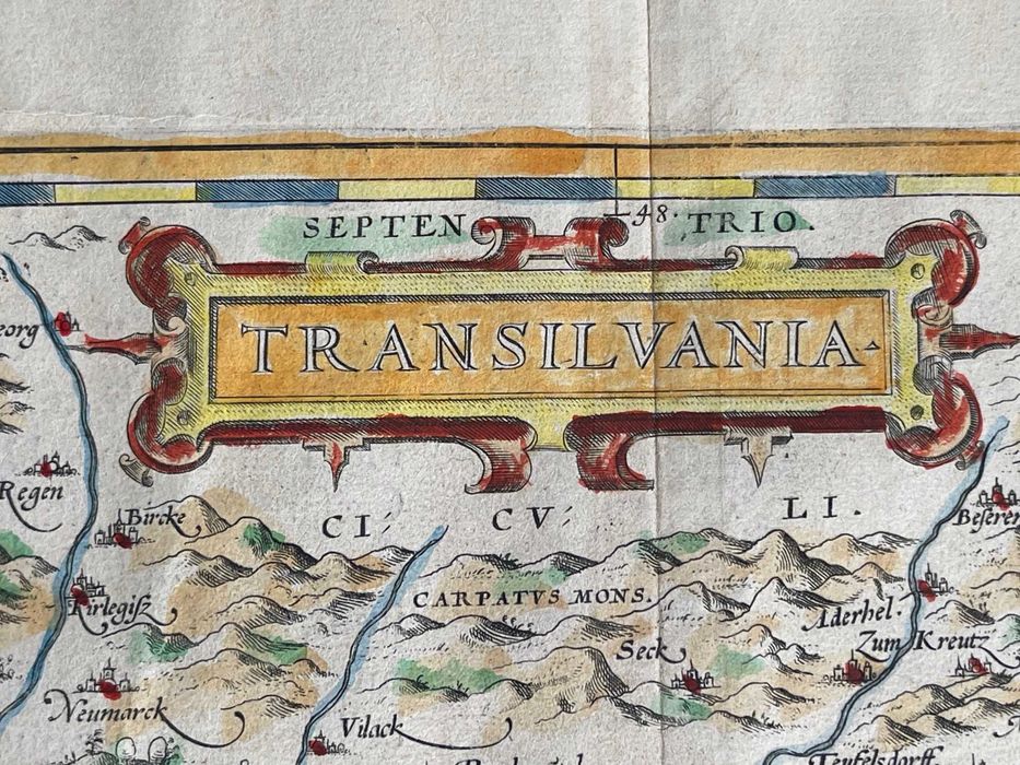 Hartă veche Transilvania din anul 1566 - Document istoric orginal