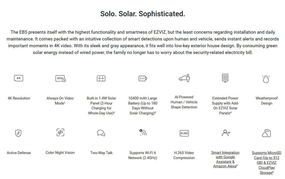 Quyosh panel kamera Ezviz EB5 4K|Камера наблюдения на солнечной панели