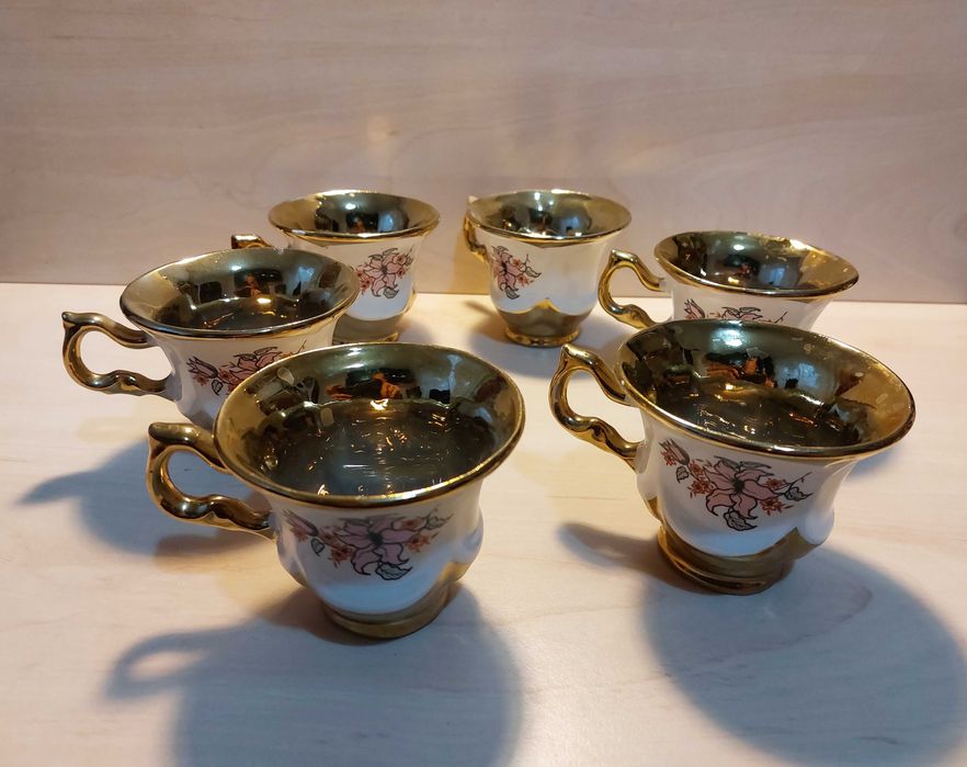 Set complet ceai, cafea portelan aurit 9 piese