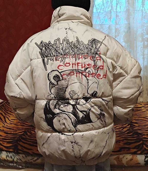 Куртка пуховик Медведь Бомбер оверсайз Р-60-62 белая