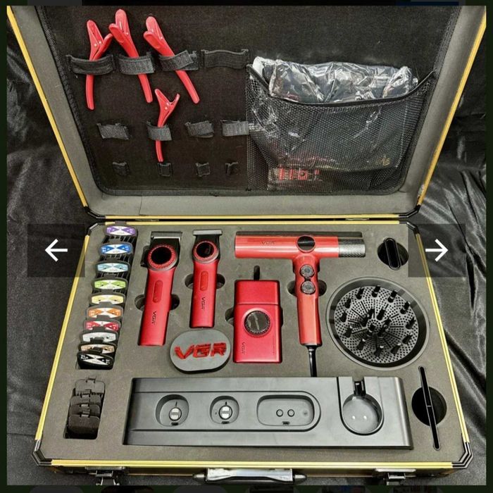 Професионален комплект машинки за подстригване VGR Stepless, 4 в 1, Тример VGR V-977, Шейвър VGR V-377, Сешоар VGR 401