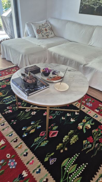 Vand măsuță cafea aurie/alba din marmură, diametru 80 cm, The Home