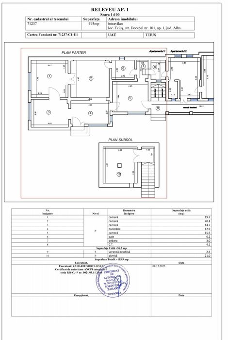 Apartament de vânzare la casă situat pe str.Decbal în Teiuș.