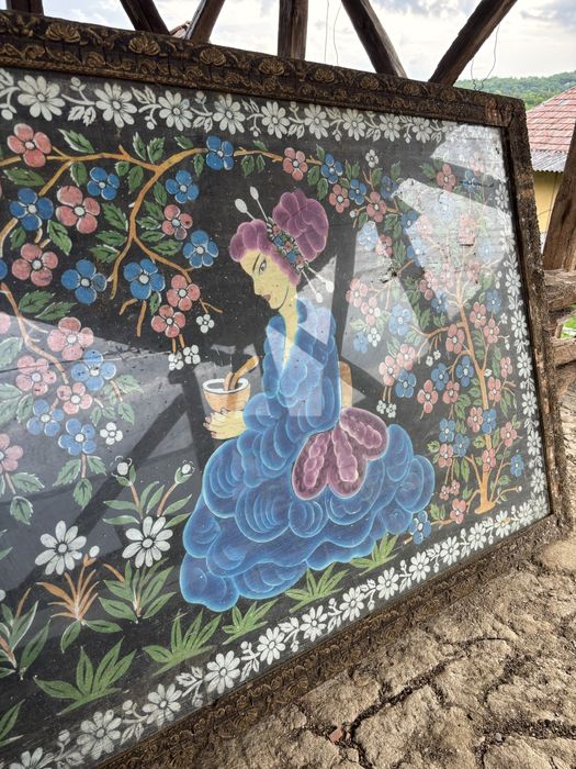 Tablou mare cusut manual dimensiuni 187/83 cm , cu rama si geam