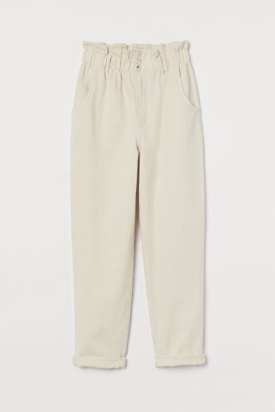 Blugi crem, talie înaltă, H&M