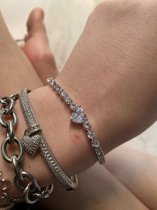 Set Bijuterii Tennis Cadou Cu Inima Argintiu Bratara Colier Cercei