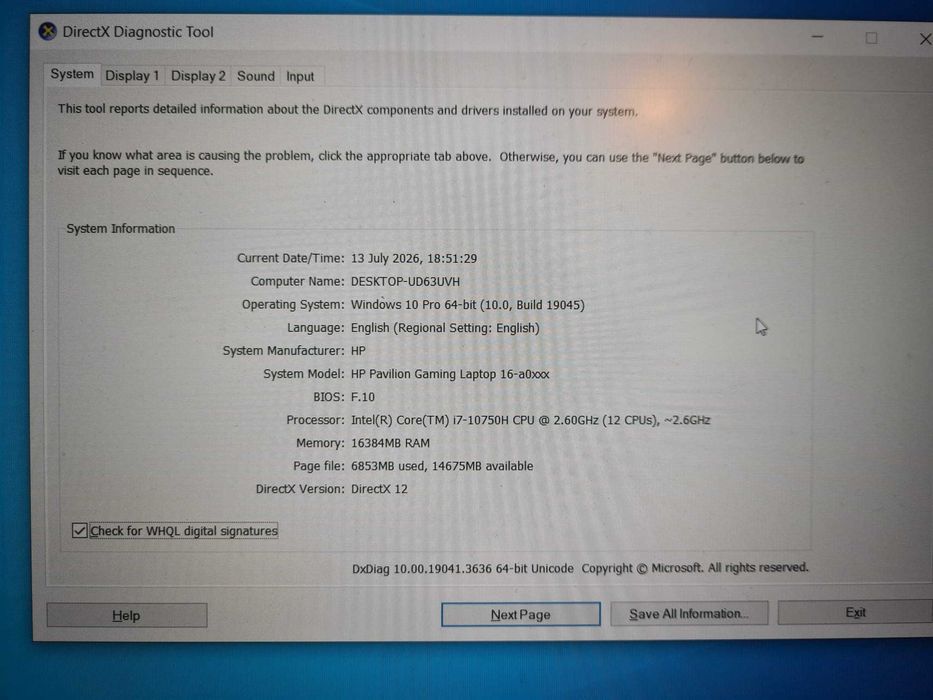 Vand Laptop HP Pavilion Gaming 16-a0033nq