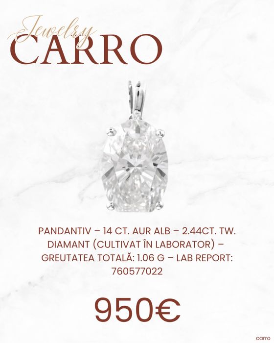 Pandantiv Aur Alb 14K Diamant Lab Grown