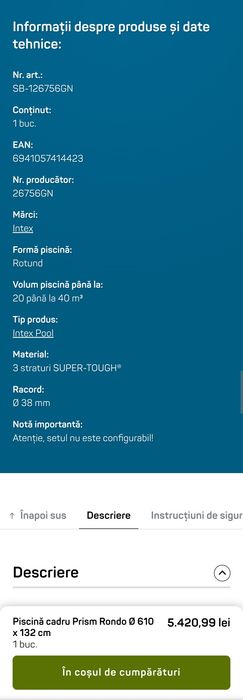 Piscina INTEX  6 m x 6 m x 1.32 m