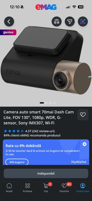 Camera auto 70mai Dash Cam Lite, IMX307 + card 64gb inclus