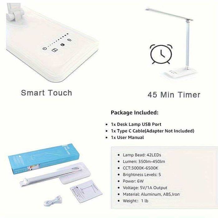 Луксозна настолна, портативна LED лампа с 5 нива на яркост и 5 нюанса