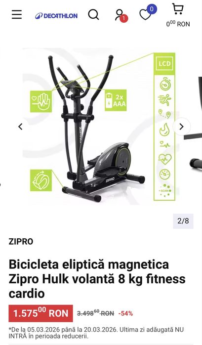 Bicicleta eliptică magnetica Zipro Hulk volantă 8 kg