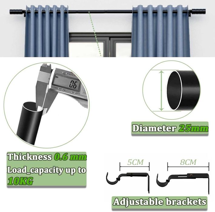 Телескопичен корниз за пердета 84–150 см – Бял, с комплект за монтаж