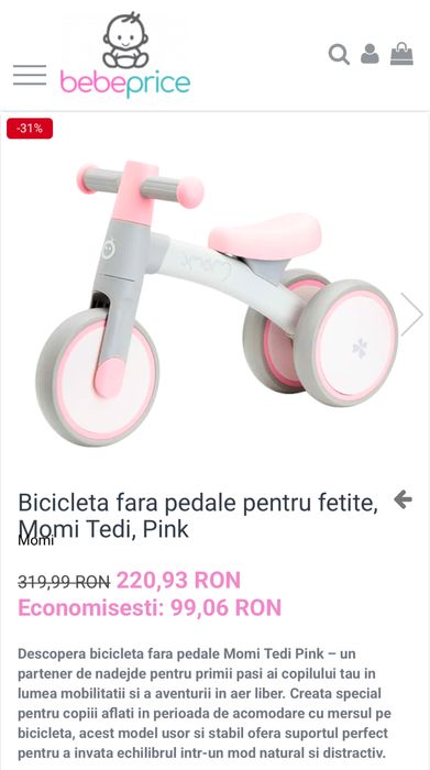 Bicicleta fara pedale rox