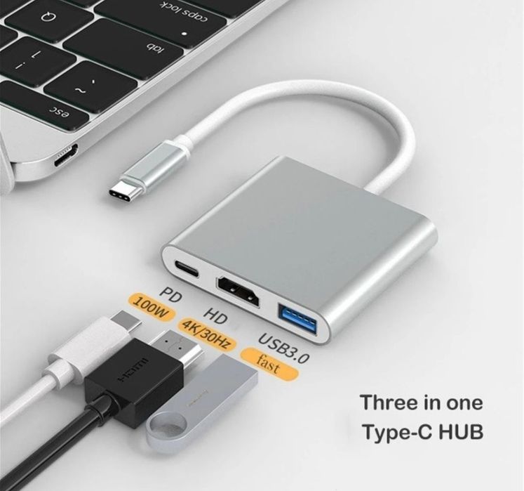 3 in 1 Tip C HDMI adaptor Macbook Laptop