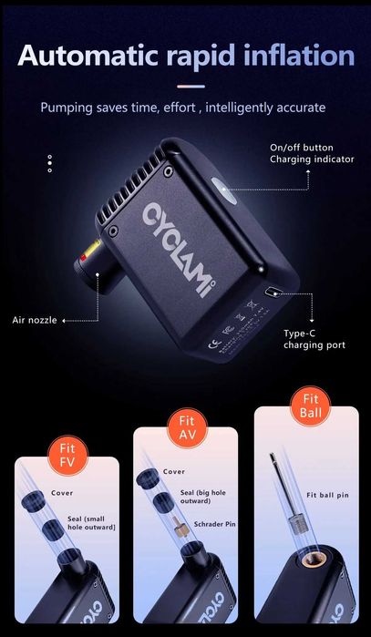 Портативный карманный велосипедный насос Rrskit, электрический