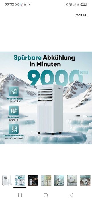 Super pret! Aparat de aer condiționat mobil, 9000 BTU, SIGILAT