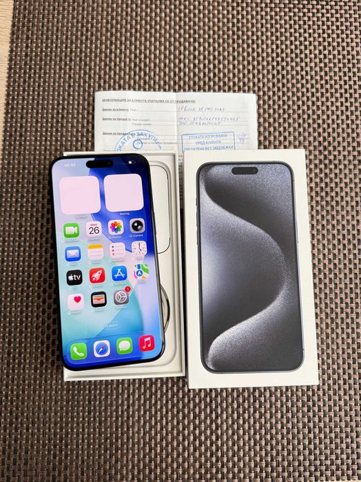 КАТО НОВ! iPhone 15Pro MAX Лизинг от 50лв/м blue Titanium 256 син ГАР
